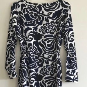 Loft Black White Blue Long Sleeve Dress